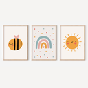 Ver imagem 1 de Kit 3 Quadros Decorativos Infantil no Ritmo da Natureza Quarto Bebê 30x40 Moldura Madeira
