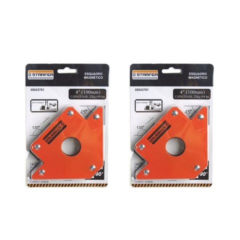 Kit 2 Esquadro Magnético 22kg Starfer 4 Pol. (10cm) Starfer
