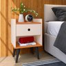 Mesa Cabeceira Off White/Cinamomo 1 Gaveta Nicho Decorativo Pés Retrô Mesinha Quarto Pés Preto - 2