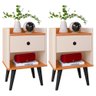 Mesa Cabeceira Off White/Cinamomo 1 Gaveta Nicho Decorativo Pés Retrô Mesinha Quarto Pés Preto - 1
