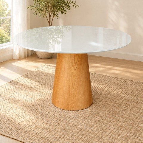 Mesa de Jantar Cone Redonda Laminado em Madeira 120cm Cairo Branco/Off White/Cinamomo