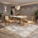 Ver imagem 1 de Conjunto Sala de Jantar Lina em Madeira Maciça 6 Cadeiras Boucle Bege