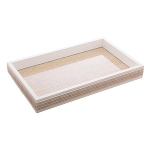 Bandeja de Madeira com Sisal e Bambu Branca 45x30x4cm