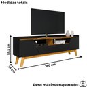 Ver imagem 3 de Rack Bancada Tv 70 Pol 180 Cm Florenca Preto Fosco Naturalle Bechara
