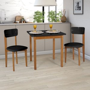 Mesa Cadeiras 80cm Estofado Mdf Pinus para Ambientes Pequeno:preto
