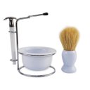 Ver imagem 4 de Kit Para Barbear Masculino Retro Vintage Lamina Metal Navalha Suporte Metal Saboneteira Pincel: Bran