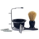 Ver imagem 1 de Kit para Barbear Masculino Retro Vintage Lamina Metal Navalha Suporte Metal Saboneteira Pincel: Pret