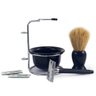 Kit para Barbear Masculino Retro Vintage Lamina Metal Navalha Suporte Metal Saboneteira Pincel: Pret - 1