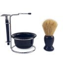 Ver imagem 4 de Kit para Barbear Masculino Retro Vintage Lamina Metal Navalha Suporte Metal Saboneteira Pincel: Pret