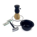 Ver imagem 3 de Kit para Barbear Masculino Retro Vintage Lamina Metal Navalha Suporte Metal Saboneteira Pincel: Pret