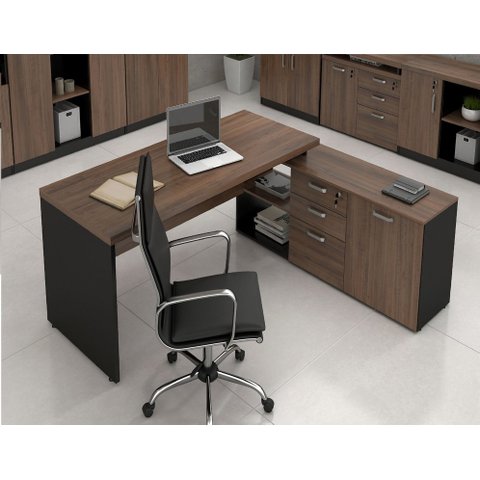 Mesa Escritório Presidente 1,90 X 1,60 C/ Armário Web40 Ameixa / Preto