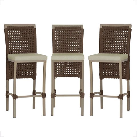 3 Banqueta em Alumínio Roma Fendi Corda Náutica Tecido 7