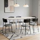 Ver imagem 1 de Mesa Retangular Alina 180cm Off White Champanhe com 6 Cadeiras Barcelona N01 Couríssimo Preto Linho