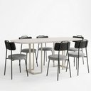 Ver imagem 2 de Mesa Retangular Alina 180cm Off White Champanhe com 6 Cadeiras Barcelona N01 Couríssimo Preto Linho