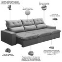 Ver imagem 3 de Sofá Retrátil Reclinável para Sala 4 Lugares 290cm Aires F04 Veludo Cinza Claro - Lyam Decor