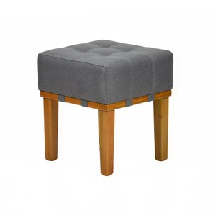 Puff Quadrado Para Sala Madeira Maciça 45 Cm Linho Cinza Chumbo