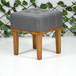Puff Quadrado Para Sala Madeira Maciça 45 Cm Linho Cinza Chumbo - 3