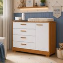 Ver imagem 1 de Cômoda Sapateira Zaki para Quarto de Bebê | 100% MDF 1 Porta e 4 Gavetas Branco Fosco/ Savana