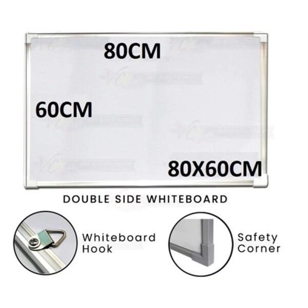 Lousa Quadro Branco Magnetico 80x60cm Mural de Recados Anotacoes em Aluminio para Parede com Suporte - 2