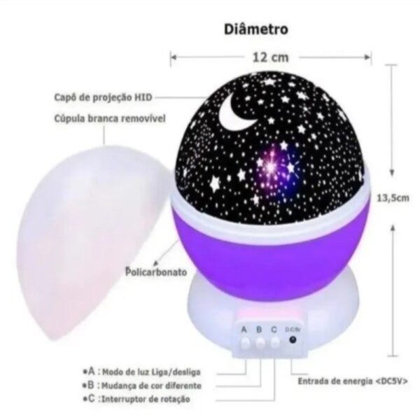 Abajur Luminária Globo Refletor Projetor No Teto Ceu Estrelado Estrelas Lua para Quarto Infantil Col - 2