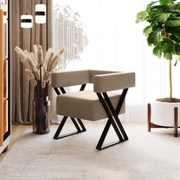 Poltrona Decorativa Estrutura de Ferro Mirela - Linho Bege Linho Bege - 1