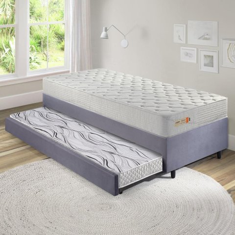 Bicama Box 88x188 Suede Cinza com Colchão Ecoline D33 Ecofle