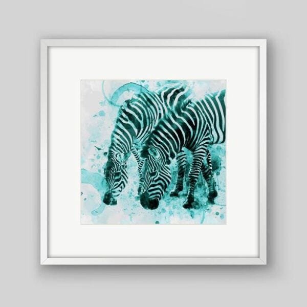 Quadro Animal Zebra Aquarela - 60x60cm - Moldura Caixa Branco - 1