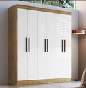 Ver imagem 1 de Guarda-roupa Casal New Xangai 6 Portas 2 Gavetas 100% Mdf Off White/nogueira - Cod: 676.026