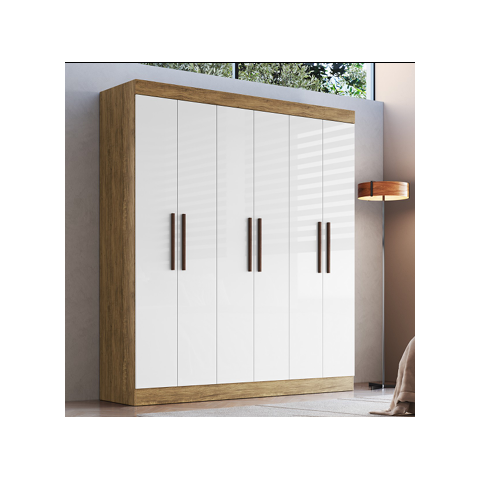 Guarda-roupa Casal New Xangai 6 Portas 2 Gavetas 100% Mdf Off White/nogueira - Cod: 676.026