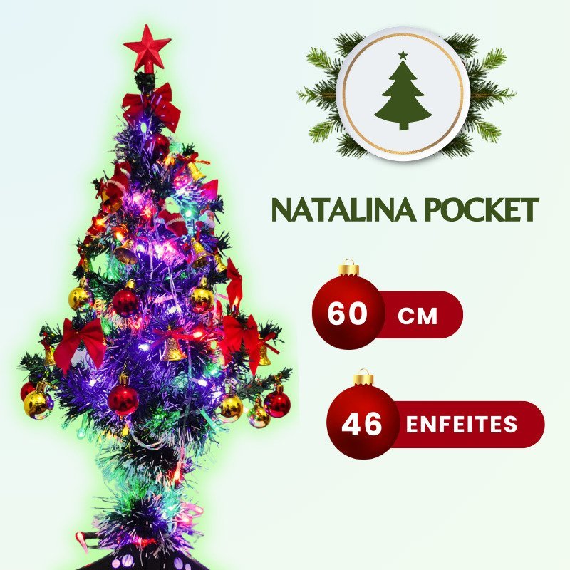 Árvore de Natal Completa Natalina Pocket 60 Cm com 46 Enfeites Natalinos 110v:estrela Champagne - 2
