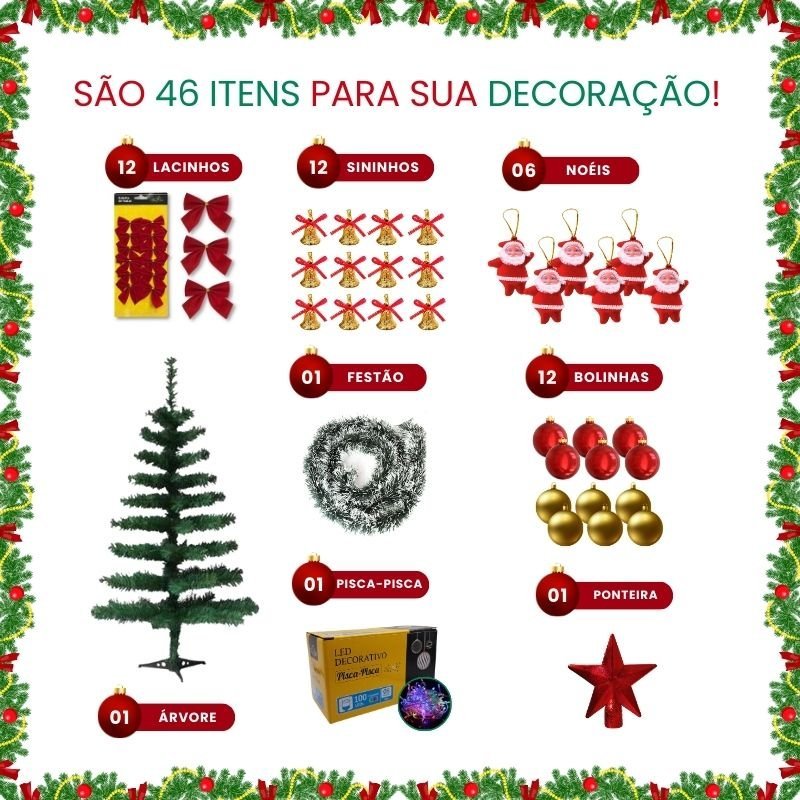 Árvore de Natal Completa Natalina Pocket 60 Cm com 46 Enfeites Natalinos 110v:estrela Champagne - 4