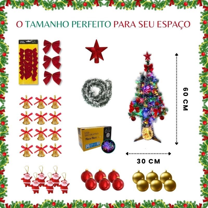 Árvore de Natal Completa Natalina Pocket 60 Cm com 46 Enfeites Natalinos 110v:estrela Champagne - 3