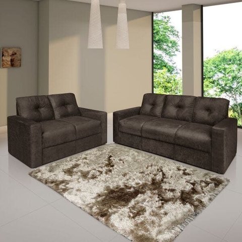 Conjunto Sofá 2 e 3 Lugares Zinhão Tecido Suede Marrom