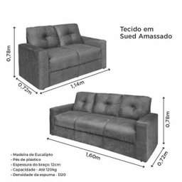 Conjunto Sofá 2 e 3 Lugares Zinhão Tecido Suede Cinza - 6