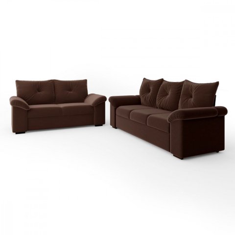 Conjunto Sofá 2 e 3 Lugares 1015 Mamflex Suede Marrom