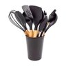 Kit 12 Utensílios Jogo de Cozinha de Silicone com Espatulas Pincel Batedor Manual - Preto - 1
