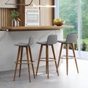 Ver imagem 1 de Kit 3 Banquetas Altas Luxo Versatil Aço Cobre Linho Cinza Base Carvalho