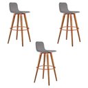 Ver imagem 2 de Kit 3 Banquetas Altas Luxo Versatil Aço Cobre Linho Cinza Base Carvalho