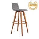 Ver imagem 3 de Kit 3 Banquetas Altas Luxo Versatil Aço Cobre Linho Cinza Base Carvalho