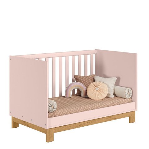 Berço Mini Cama com Colchão Qencanto Slim 4315 Rosa Qmovi Probel
