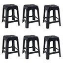 Ver imagem 1 de Kit 6 Banquetas de Plástico Preta Banquinho Empilhável