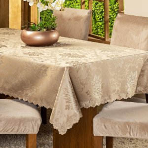 Toalha de Mesa Retangular Avulsa Jacquard Medalhão 2,50m X 1,40m para 08 Lugares - Decoração Cozinha