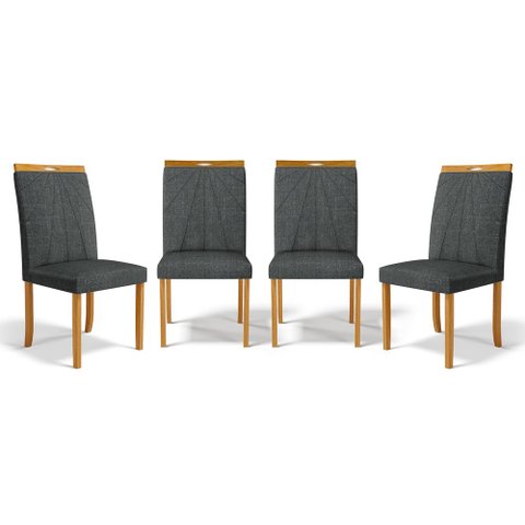 Kit com 4 Cadeiras Maiara Madeira Maciça Estofadas para Mesa de Jantar Linho Chumbo 406
