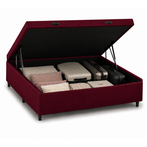 Base Box Baú Casal 138x188 Suede Vinho