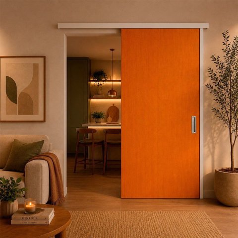 Porta Correr Lisa Padrão Imbuia Trilho Embutido Concha 72x210cm Direito Marrom Rodam
