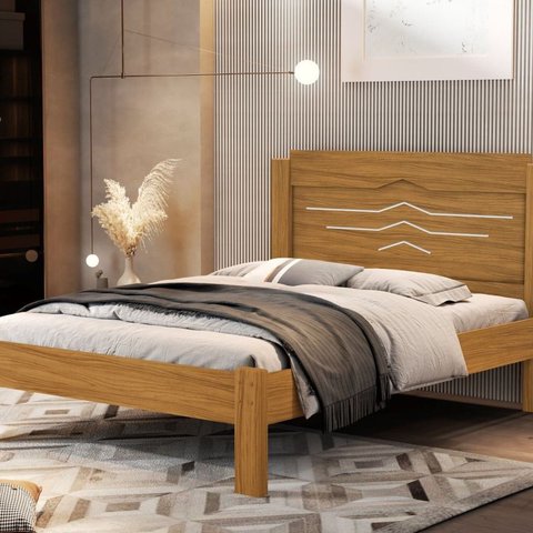 Cama de Casal 100% MDF 103,5cm x 144cm x 195cm Sofia Bege/Nature/Off White