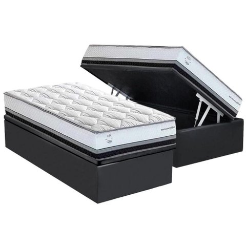Cama Box Baú Solteiro: Colchão Molas Ensacadas Herval La Playa C1634 + Base Crc Suede Gray (