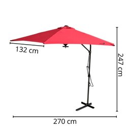 Ombrelone Lateral 2,70m Importway IWOBLL270VM Vermelho com Led e Manivela - 2