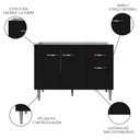 Ver imagem 3 de Balcão Gabinete Para Pia Sem Tampo 120cm 3 Portas e 1 Gaveta Gabriela Preto - AJL Móveis