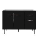 Ver imagem 1 de Balcão Gabinete Para Pia Sem Tampo 120cm 3 Portas e 1 Gaveta Gabriela Preto - AJL Móveis